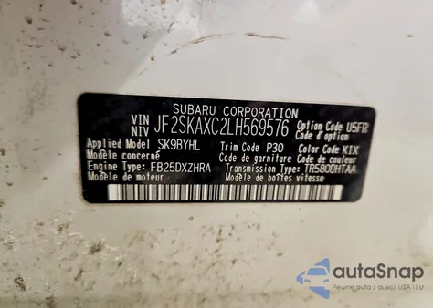 2020 Subaru Forester Touring z USA, uszkodzony, nr VIN JF2SKAXC2LH569576